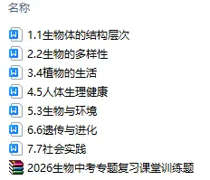 2026生物中考专题复习课堂训练题共7个专题word文档已经做好 主题二生物体的结构层次 部分截图 第8张