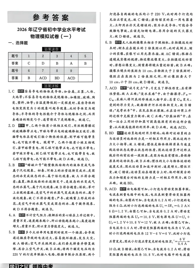 2026版物理数学《领跑中考模拟卷》 第4张