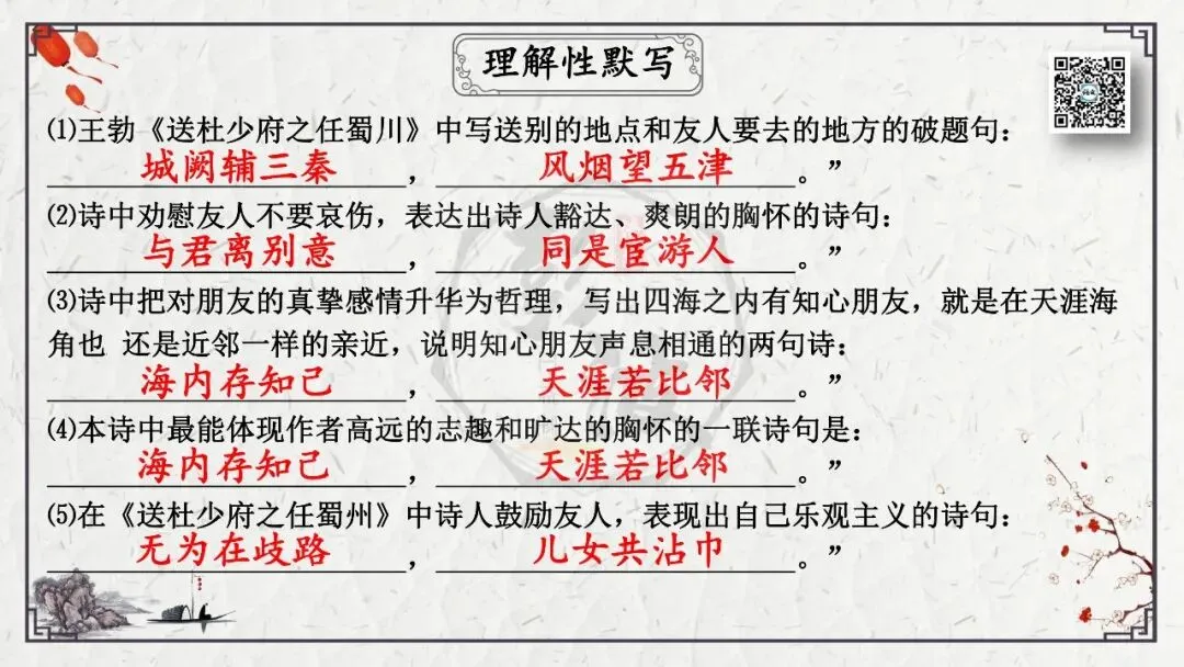 【中考专项复习课件】诗词曲85篇-49《送杜少府之任蜀州》 第20张