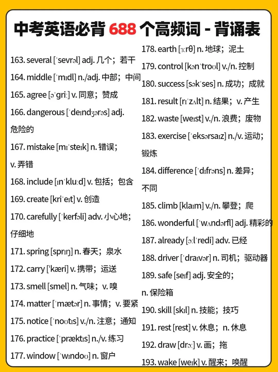 中考英语688个高频词 第6张 中考英语688个高频词 第6张