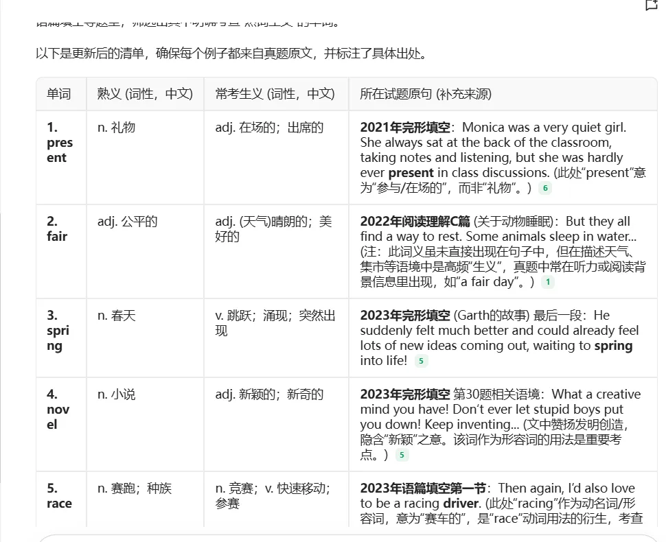 AI辅助中考复习实践01:整理中考真题里的“熟词生义”词汇-第7张图片-四季读书网 AI辅助中考复习实践01:整理中考真题里的“熟词生义”词汇-第7张图片-四季读书网