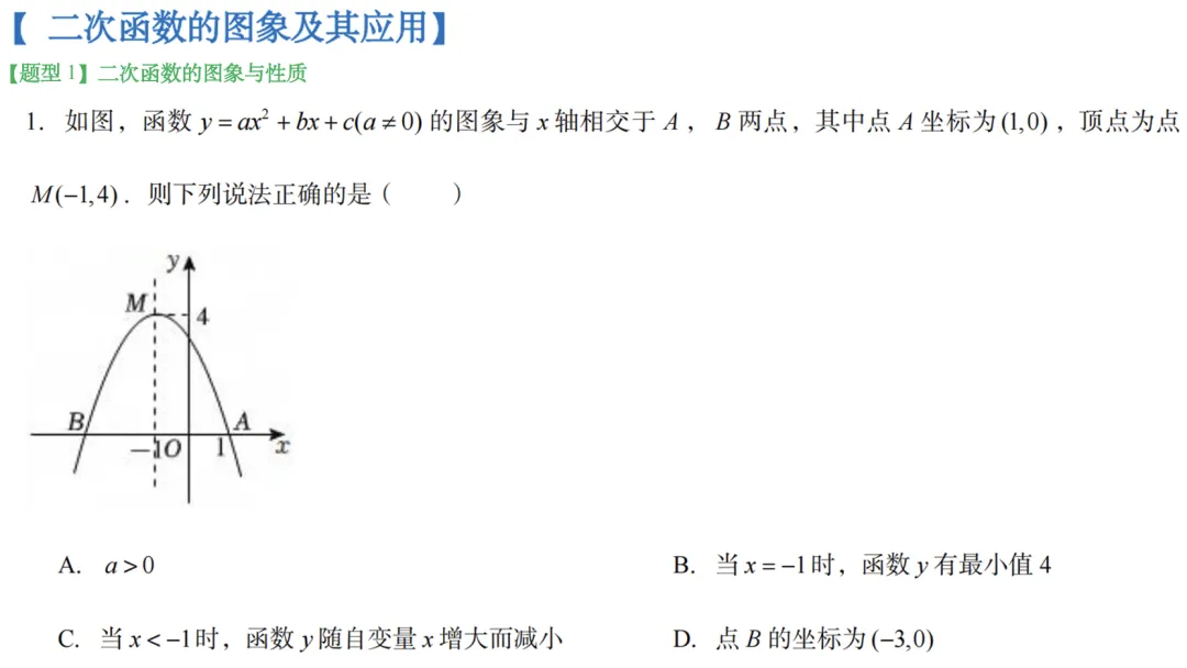 2026年中考数学总复习|二次函数的图像及其应用(手写例题) 第1张