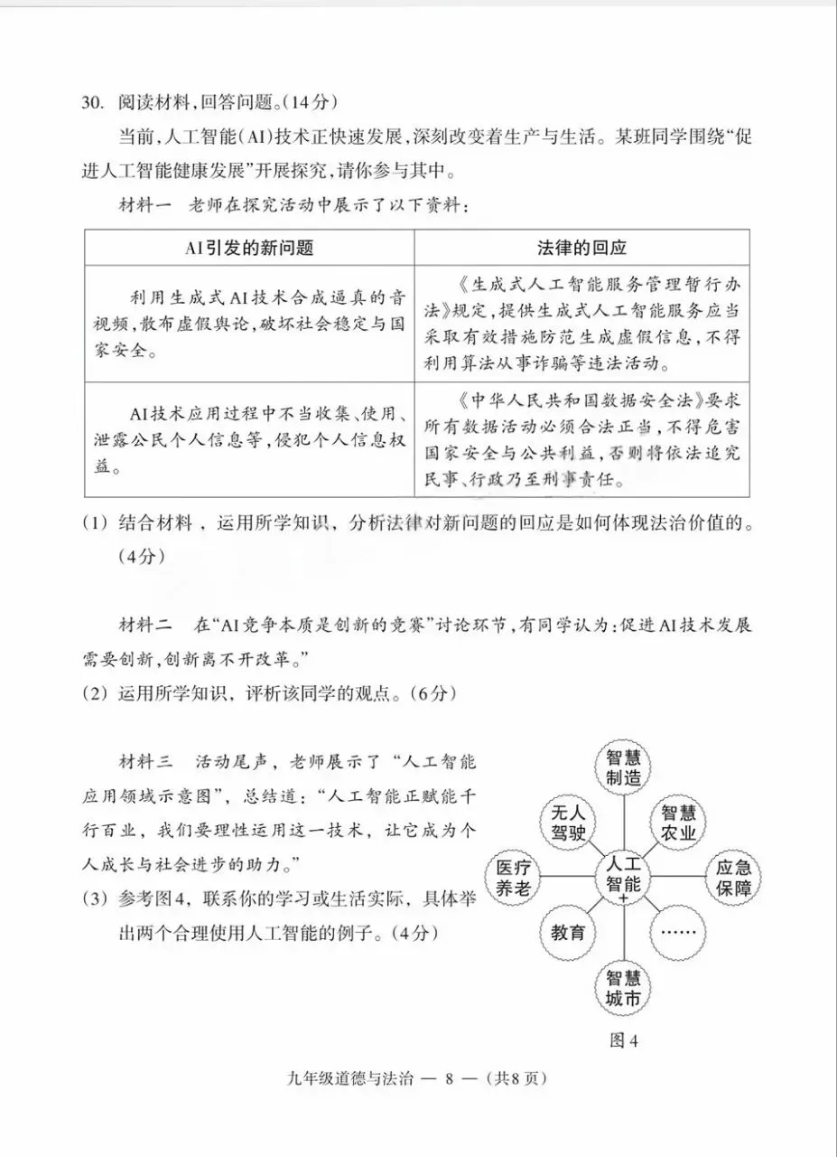 2026年九年级中考道法模拟考试试卷及答案分享(七)(八)(九) 第17张