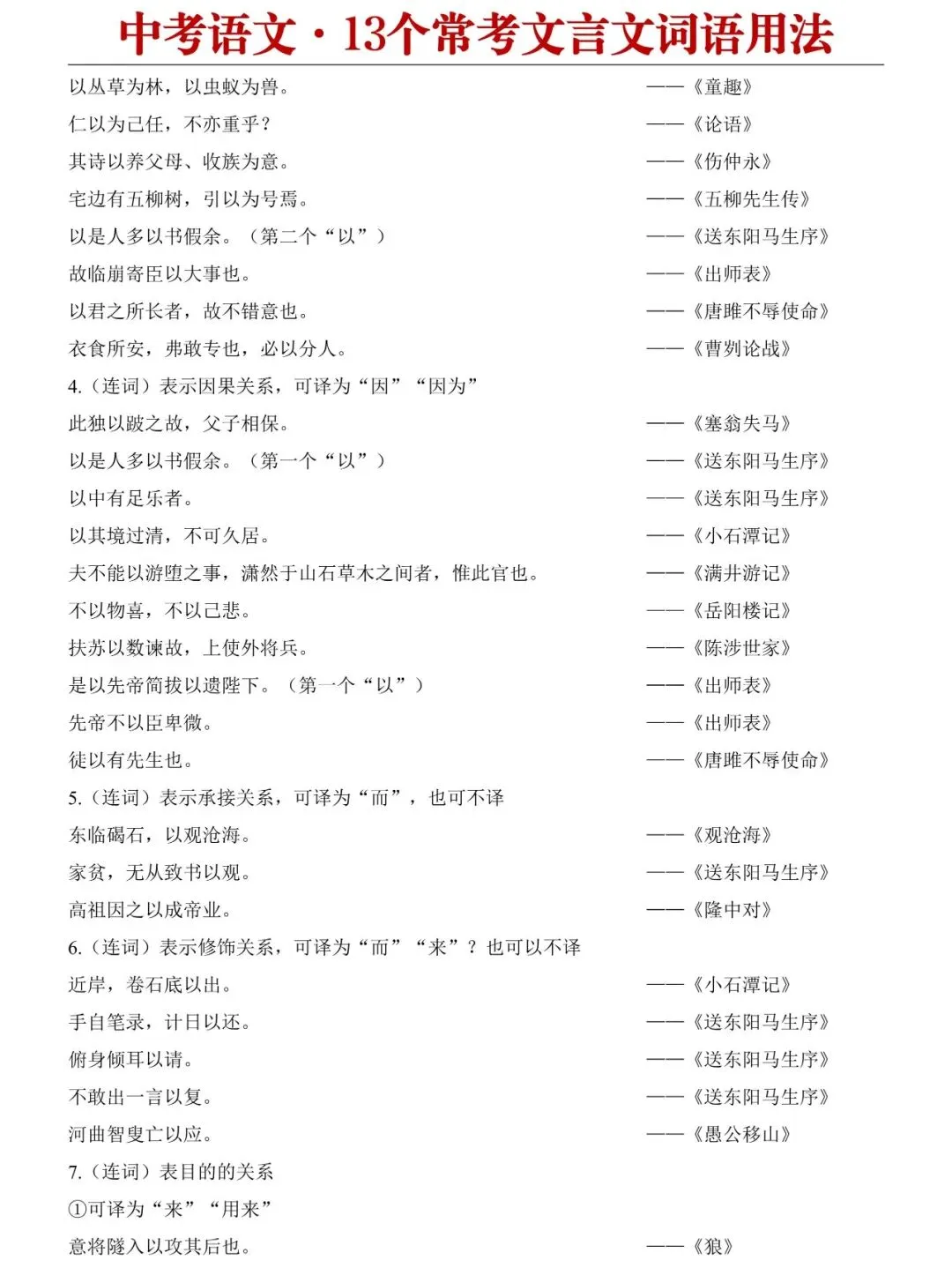 2026中考语文必背文言文简答题+重点常考21篇文言文汇总+13个常考文言文词语用法-第13张图片-四季读书网
