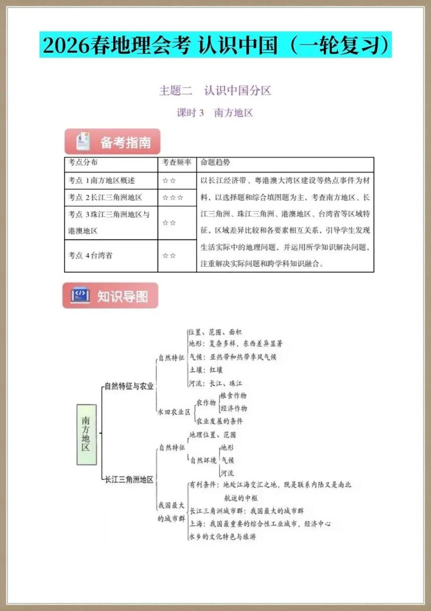 地理会考|2026年八年级下册中考地理《认识中国专题一轮复习》电子版可打印下载!-第2张图片-四季读书网