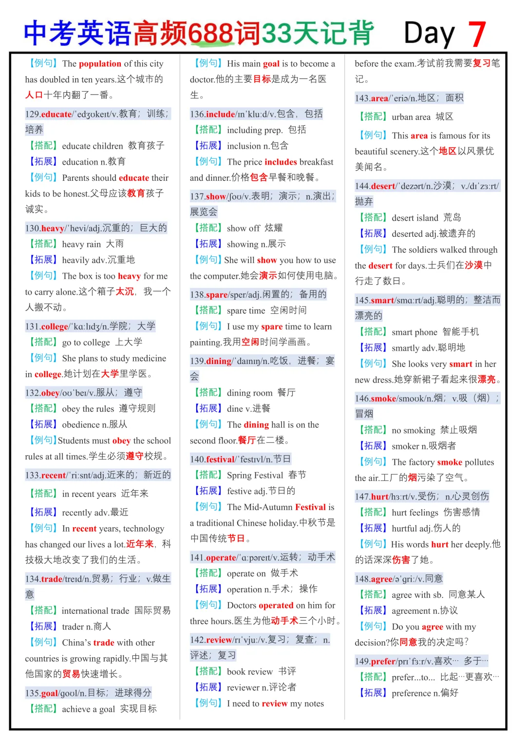 2026中考英语高频688词33天记背默写纸条,学霸早已烂熟于心 第14张