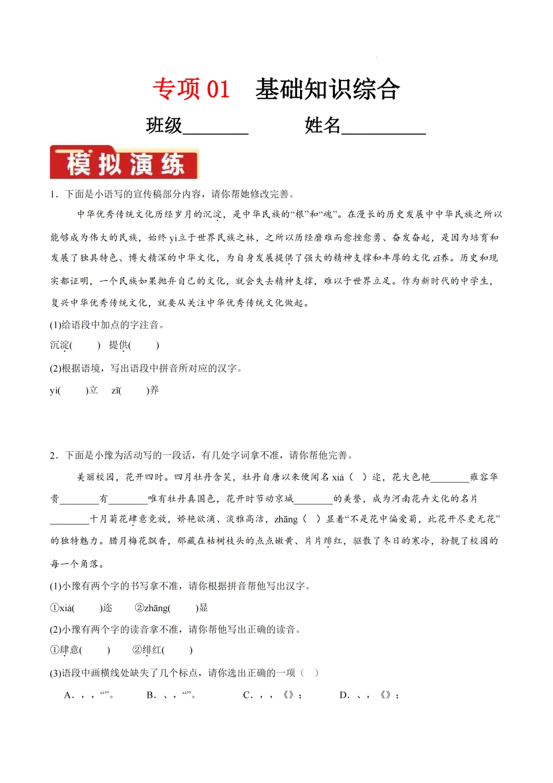 河南省2026年中考语文一轮专项训练 第3张