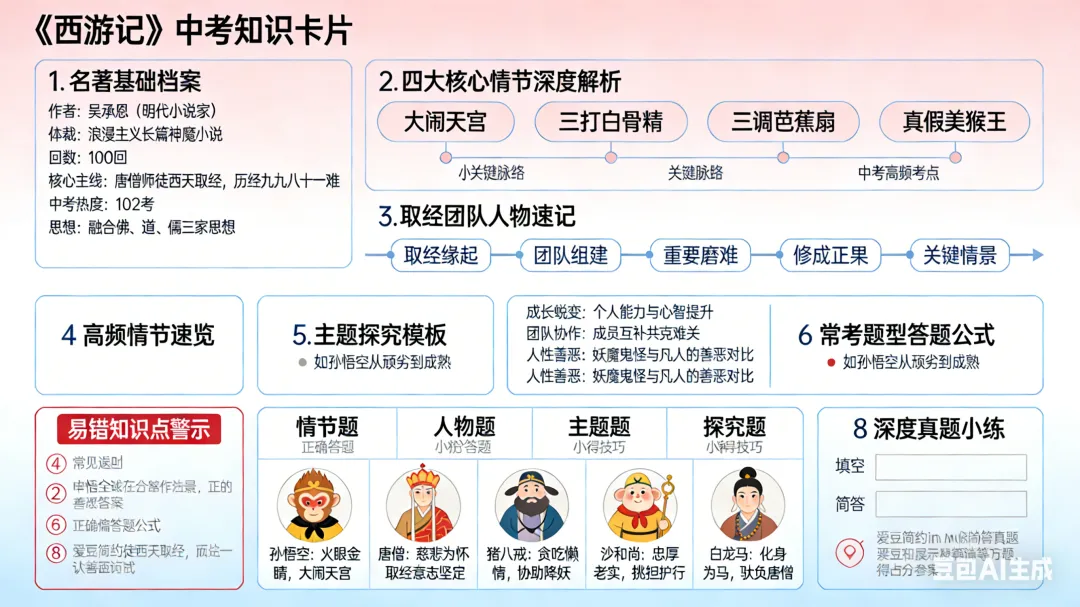 吃透《西游记》中考考点:从神魔传奇到成长真谛,一文拿下 102 考高频分|名著 第1张 吃透《西游记》中考考点:从神魔传奇到成长真谛,一文拿下 102 考高频分|名著 第1张
