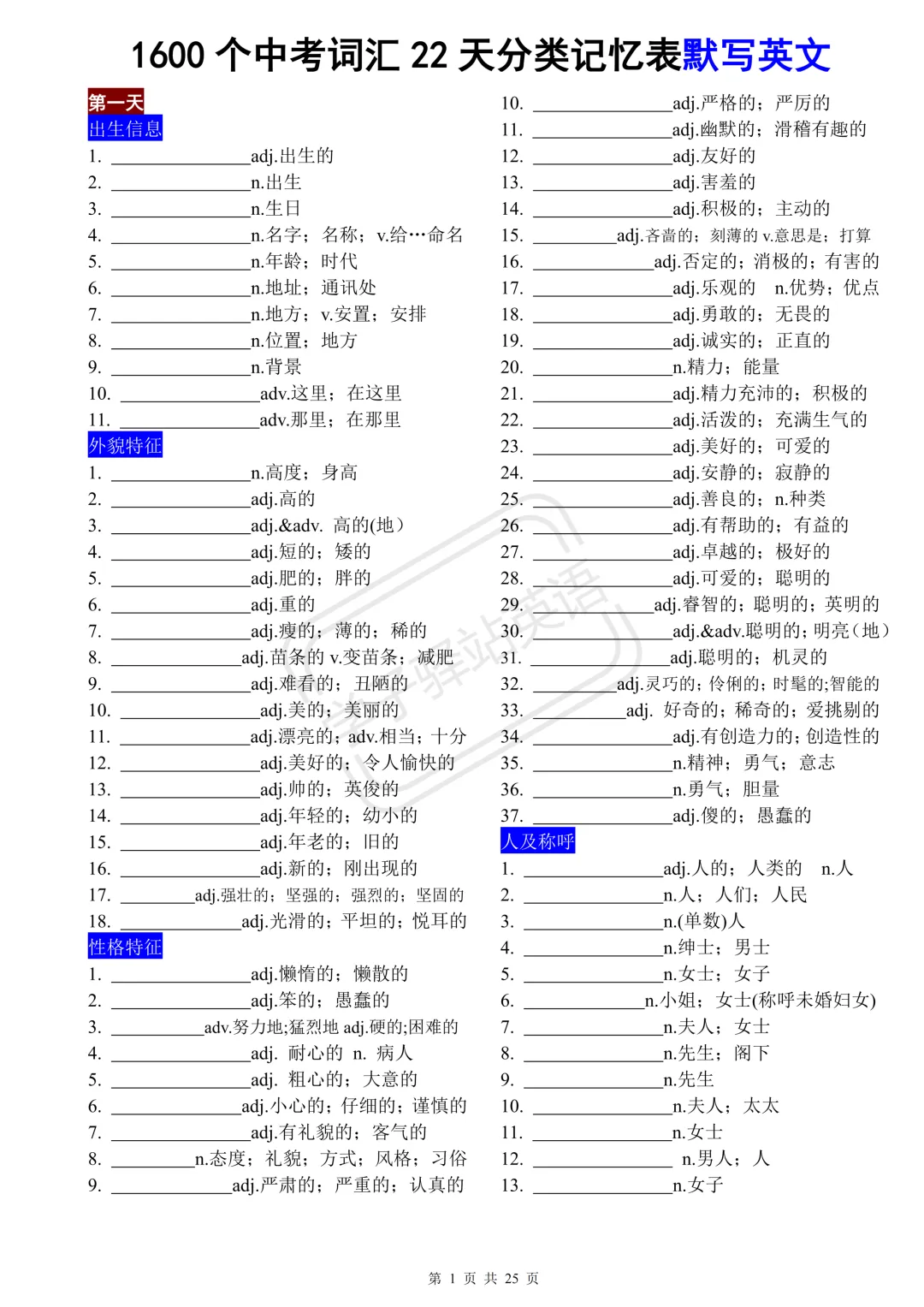 中考必备:1600词分类记忆(背诵+默写+音频) 第4张