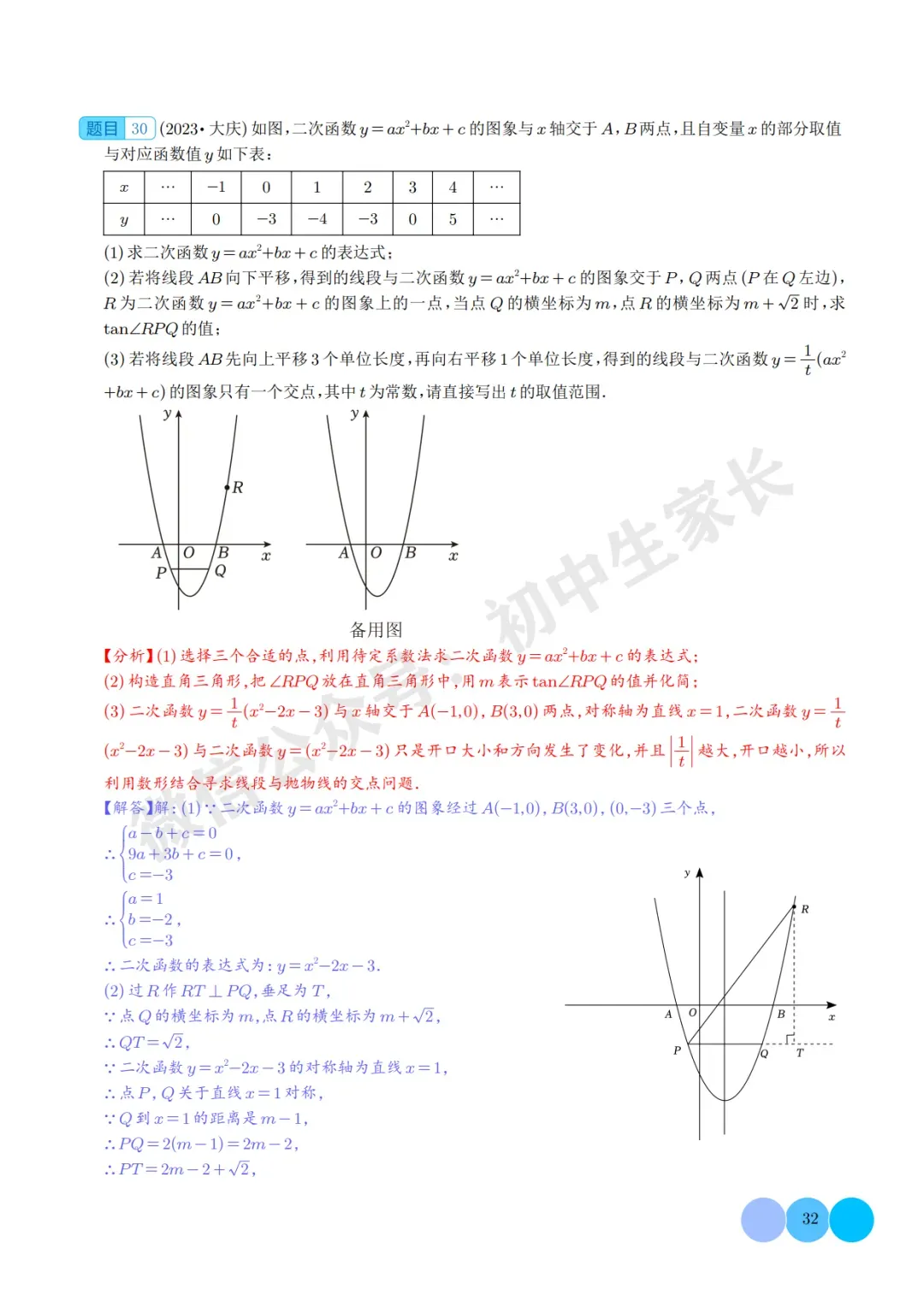 2026年中考数学二次函数的图象与性质大题(五大题型),可打印!-第32张图片-四季读书网