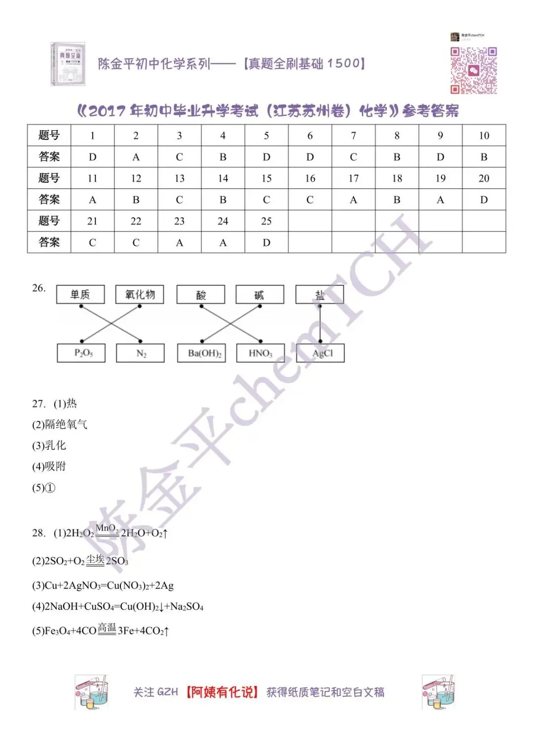 苏州中考化学真题实录——2017年-第10张图片-四季读书网