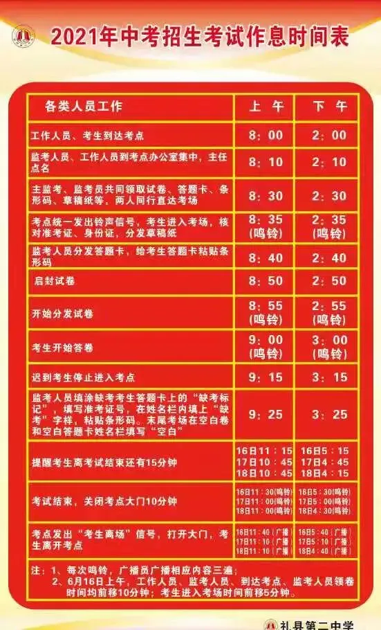 【中考须知】2021年中考礼县二中考点温馨提示-第7张图片-四季读书网