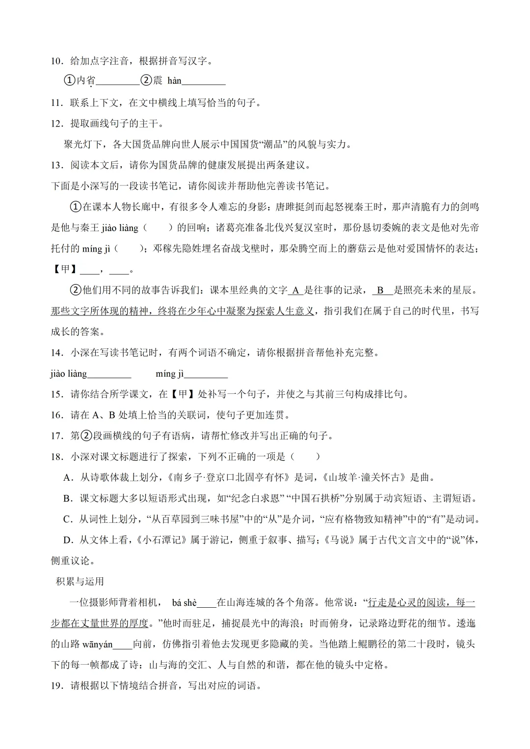中考语文一轮复习查漏补缺《积累与运用》专项,2026新版,附带答案,高清可打印 第3张