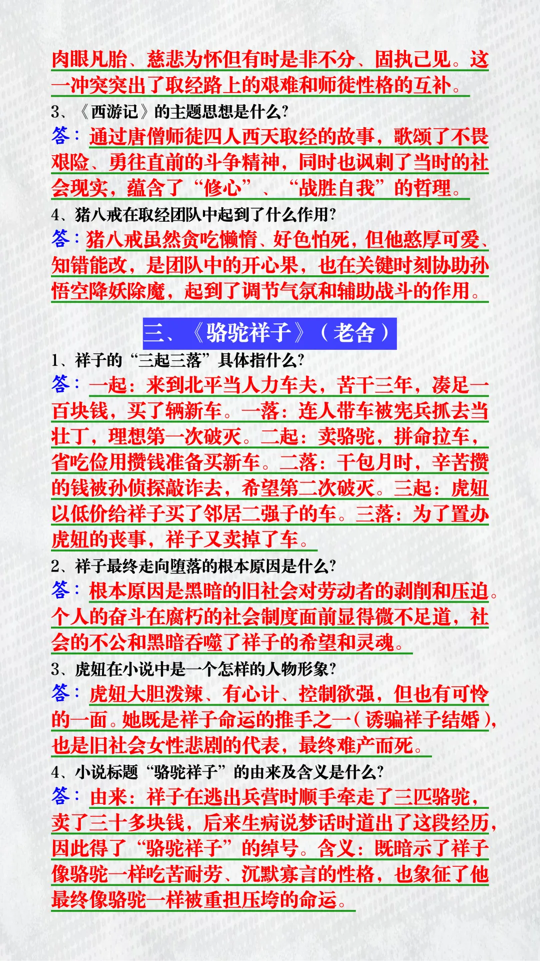 中考语文12本名著必考重要问答题归纳!每道都含采分关键词,背完直接套! 第4张