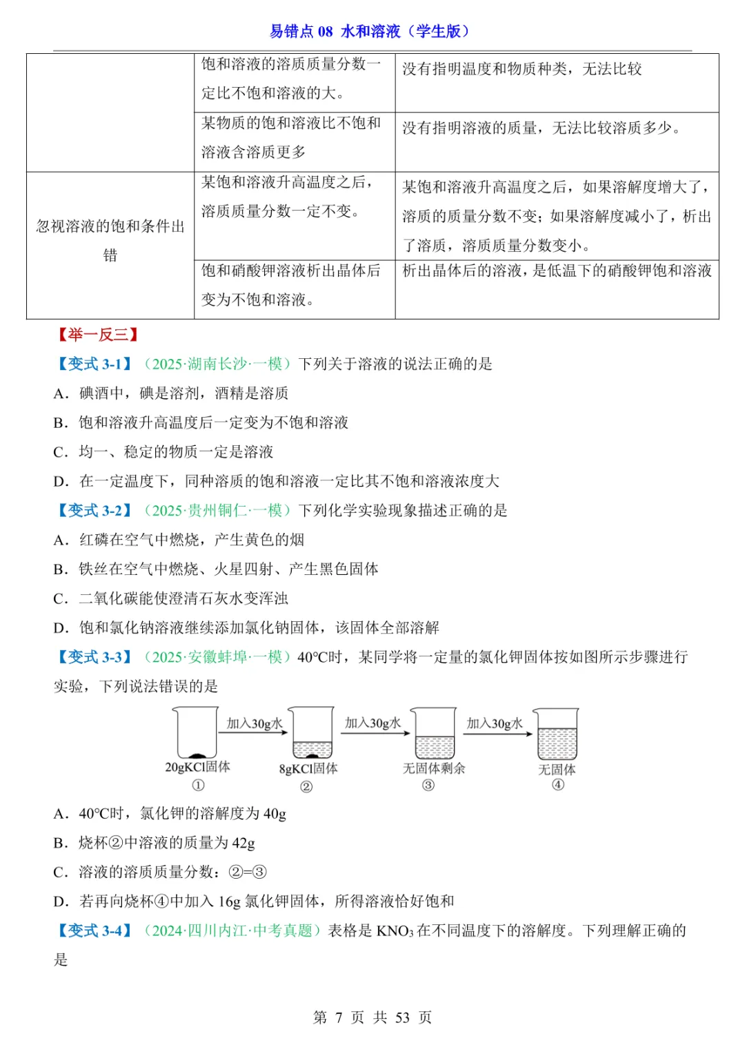 中考专项化学易错点08 水和溶液 第13张