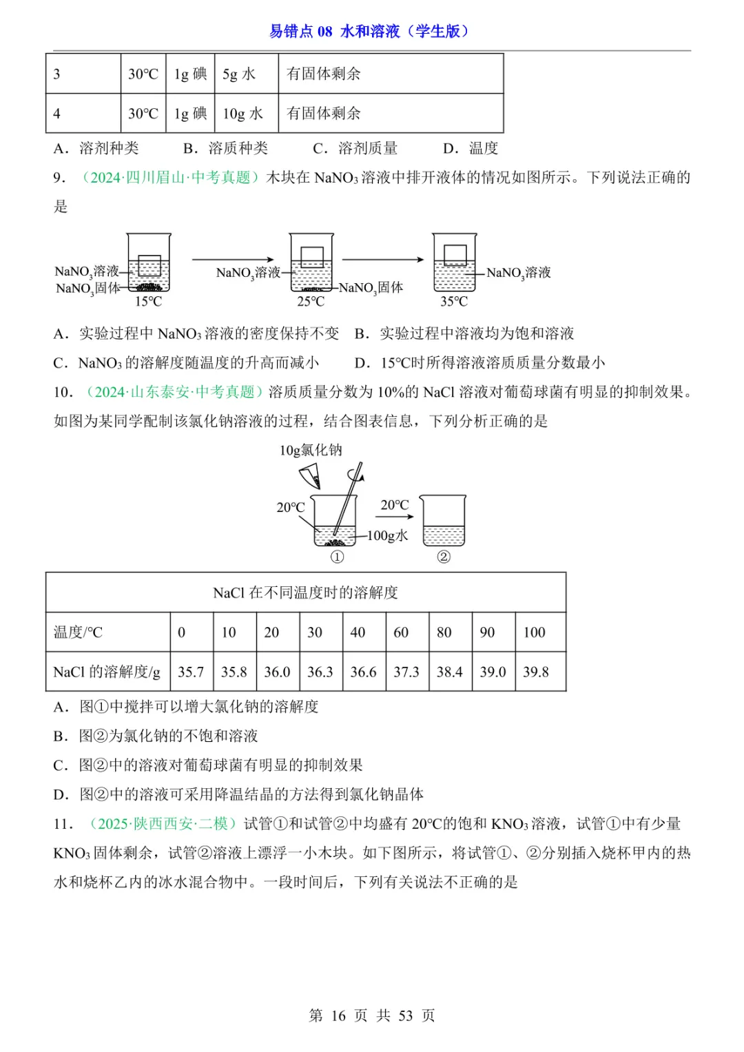 中考专项化学易错点08 水和溶液 第22张