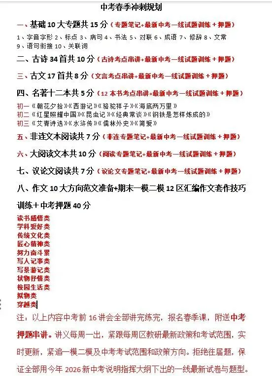 2026新中考语文冲刺规划|六小强春季提分全攻略 第3张