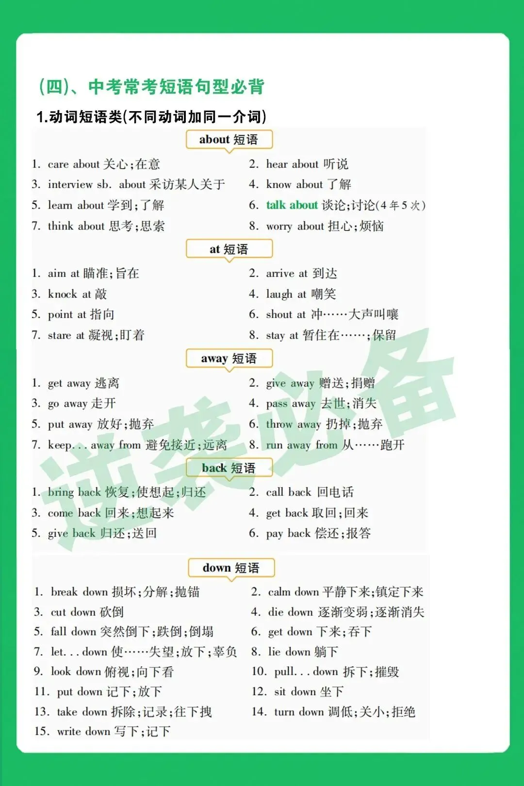 初中中考英语短语作文重点句型,抢分必背,完整电子版可打印. 第6张 初中中考英语短语作文重点句型,抢分必背,完整电子版可打印. 第6张