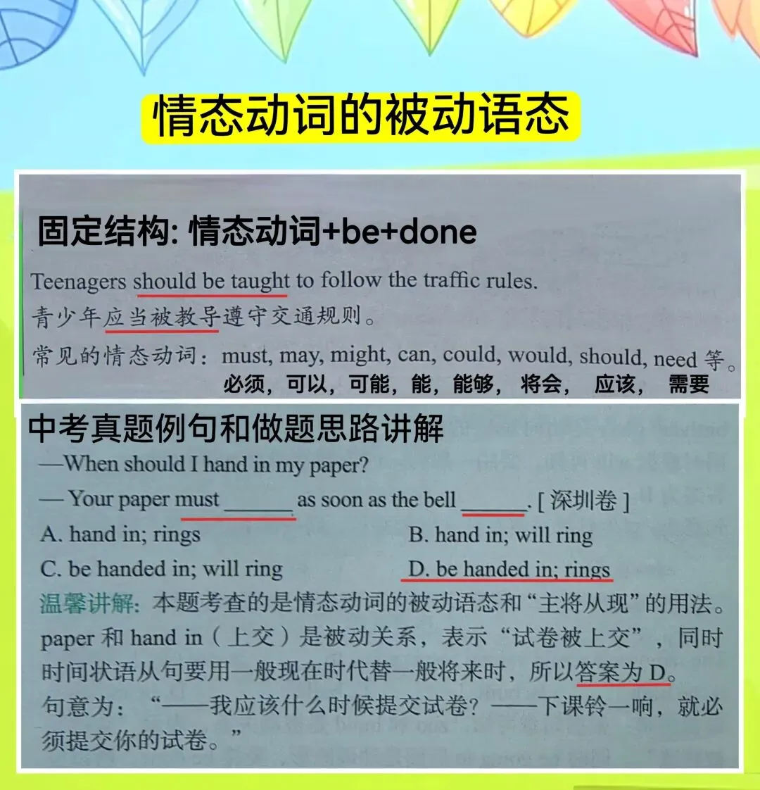 中考考点:Unit6 一般过去时的被动语态和情态动词的被动语态 第6张