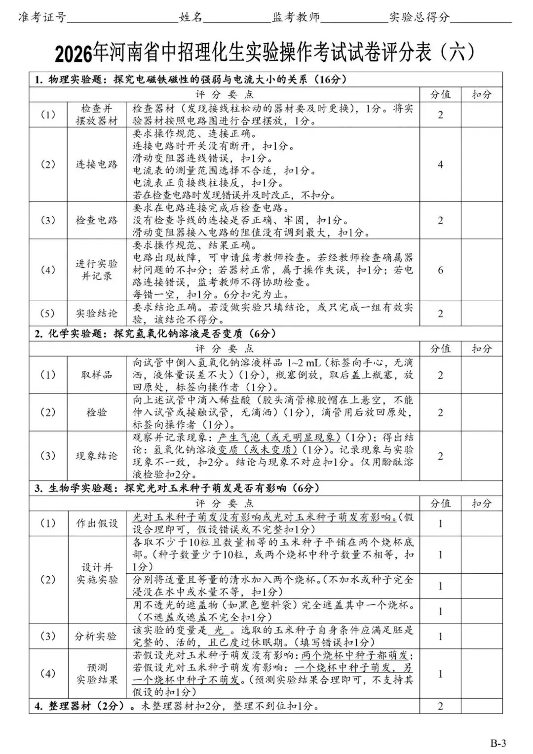 2026郑州中考理化生实验操作考试试卷及对应评分细则 第15张 2026郑州中考理化生实验操作考试试卷及对应评分细则 第15张