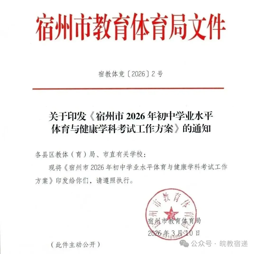 2026年宿州中考体育评分标准出炉! 第2张
