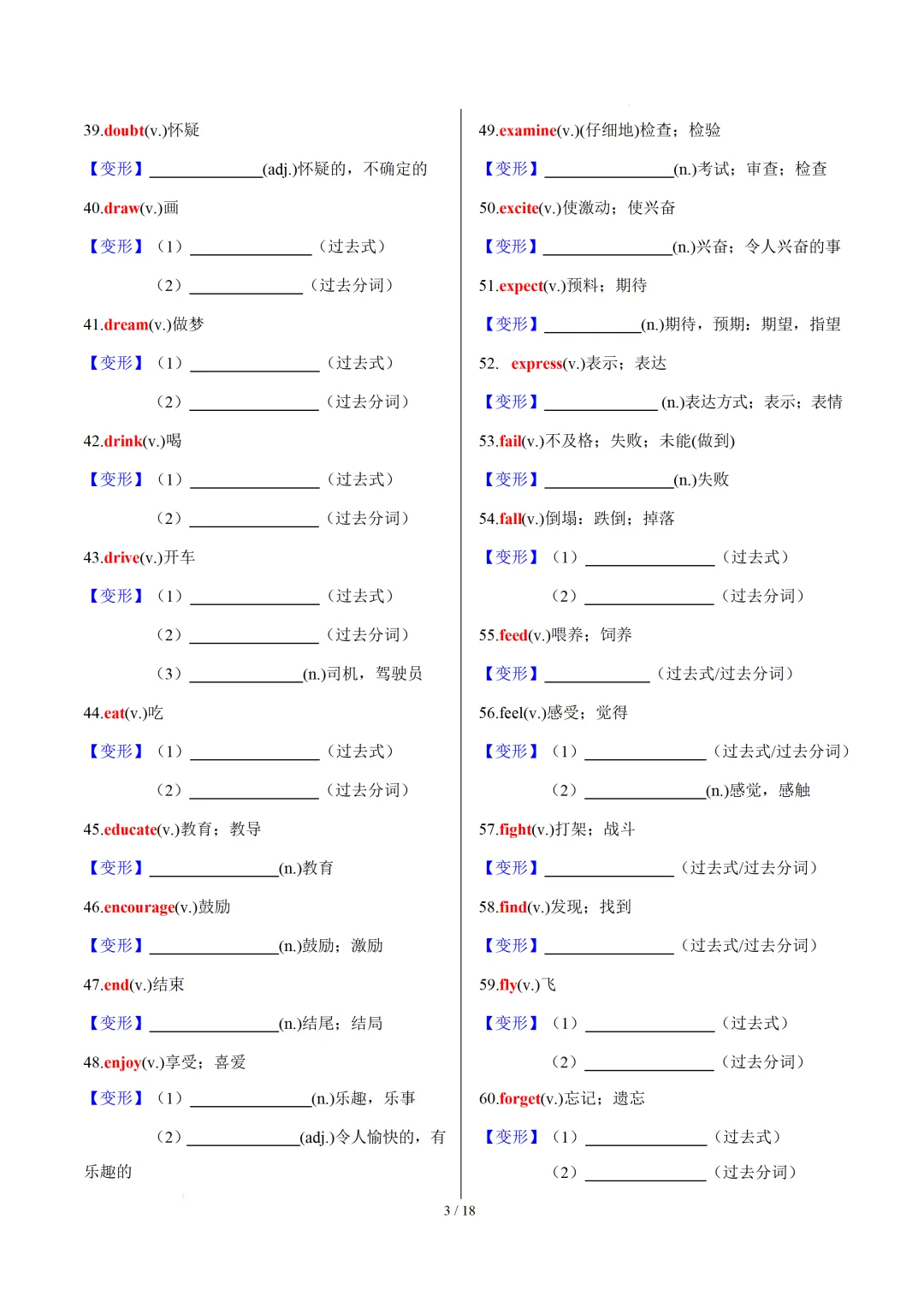 中考英语:高频必备核心词汇拓展分类归纳(背诵版+默写版) 第5张