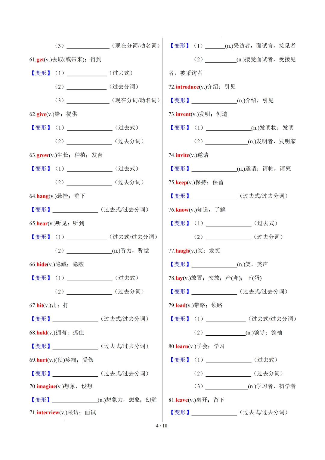 中考英语:高频必备核心词汇拓展分类归纳(背诵版+默写版) 第6张