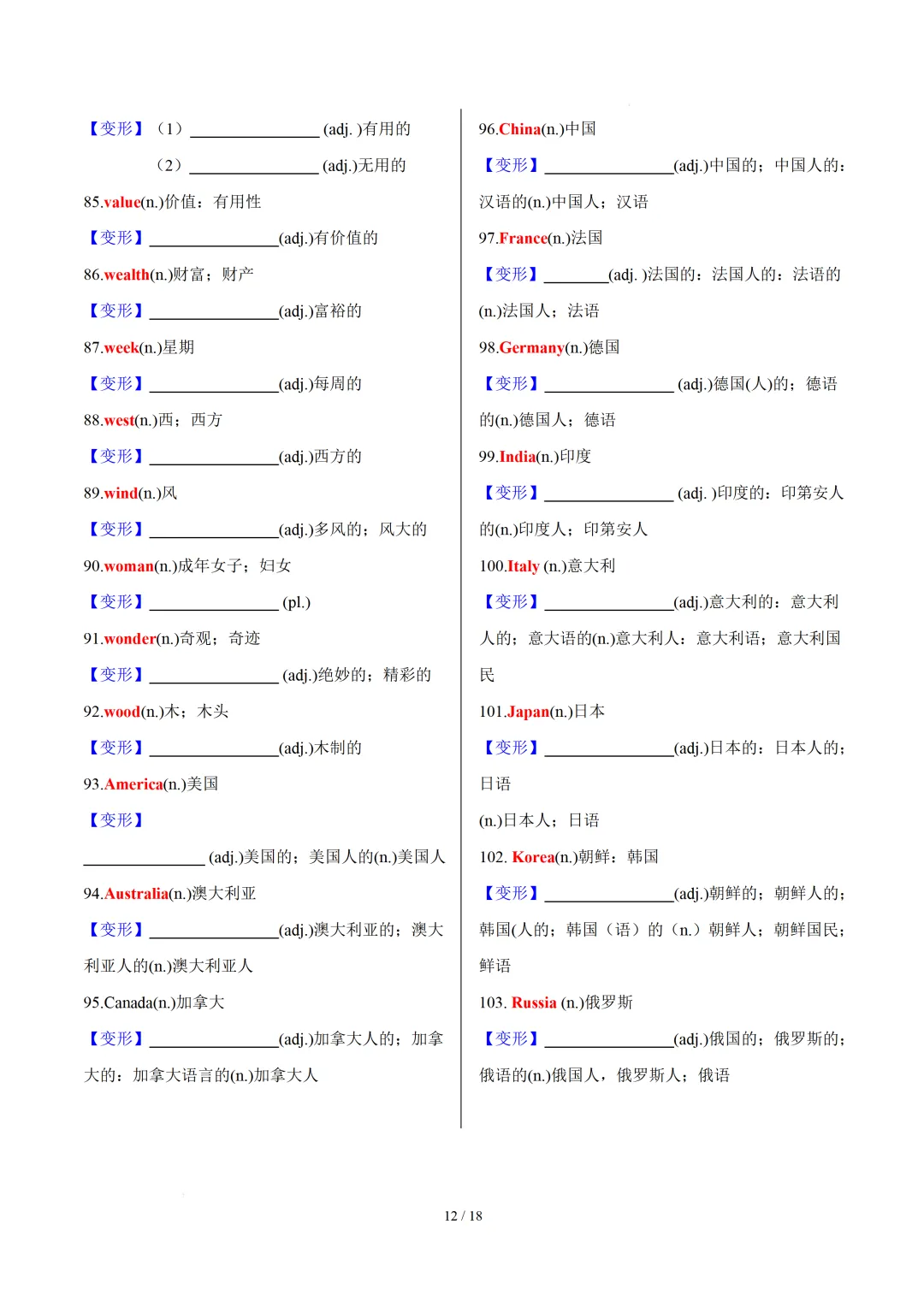 中考英语:高频必备核心词汇拓展分类归纳(背诵版+默写版) 第14张