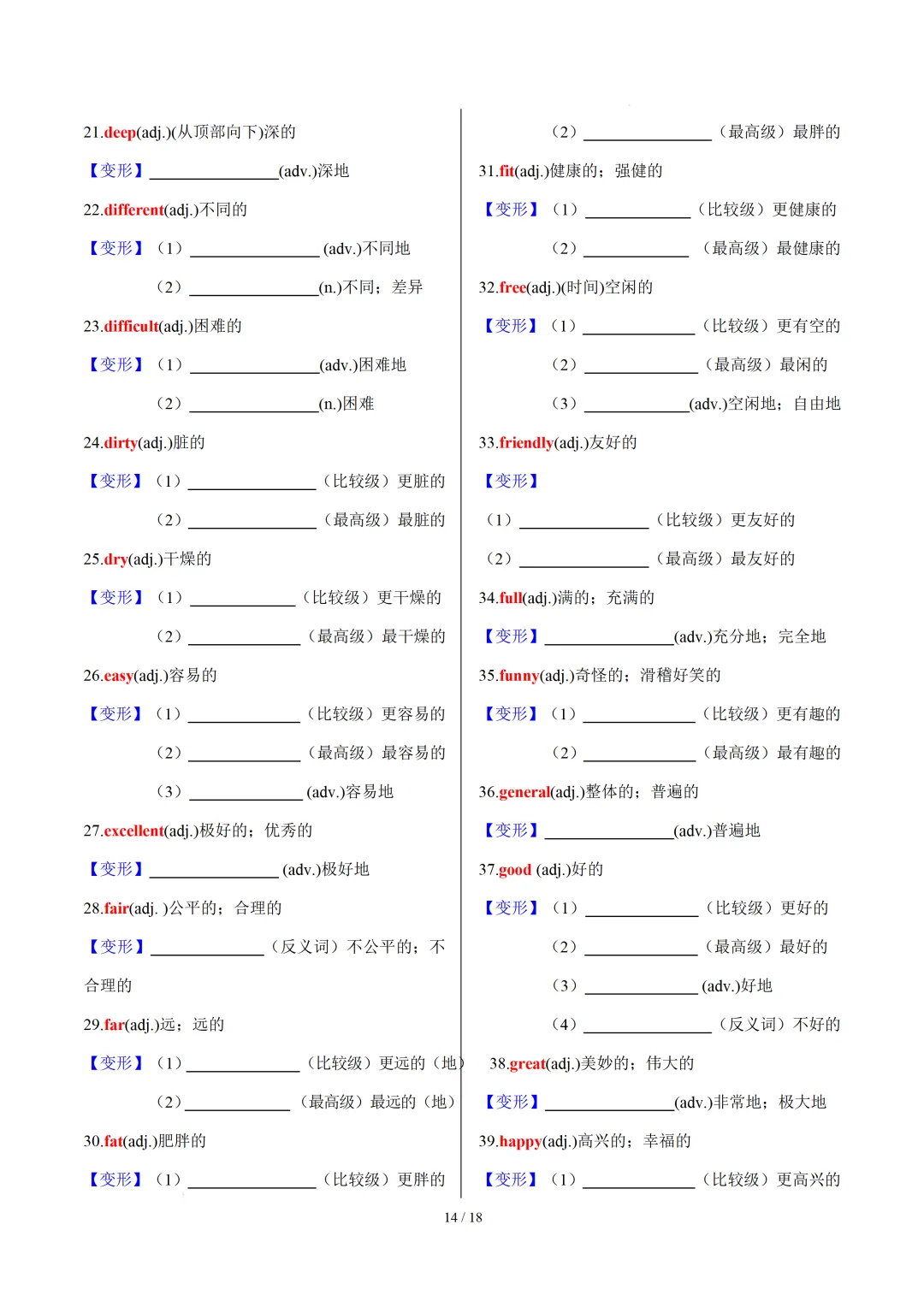 中考英语:高频必备核心词汇拓展分类归纳(背诵版+默写版) 第16张