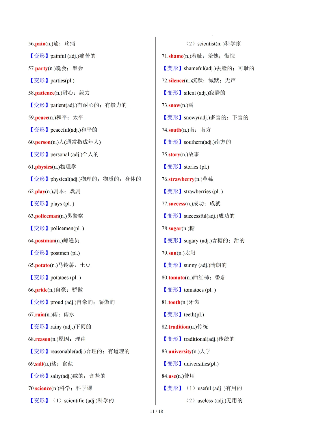 中考英语:高频必备核心词汇拓展分类归纳(背诵版+默写版) 第31张