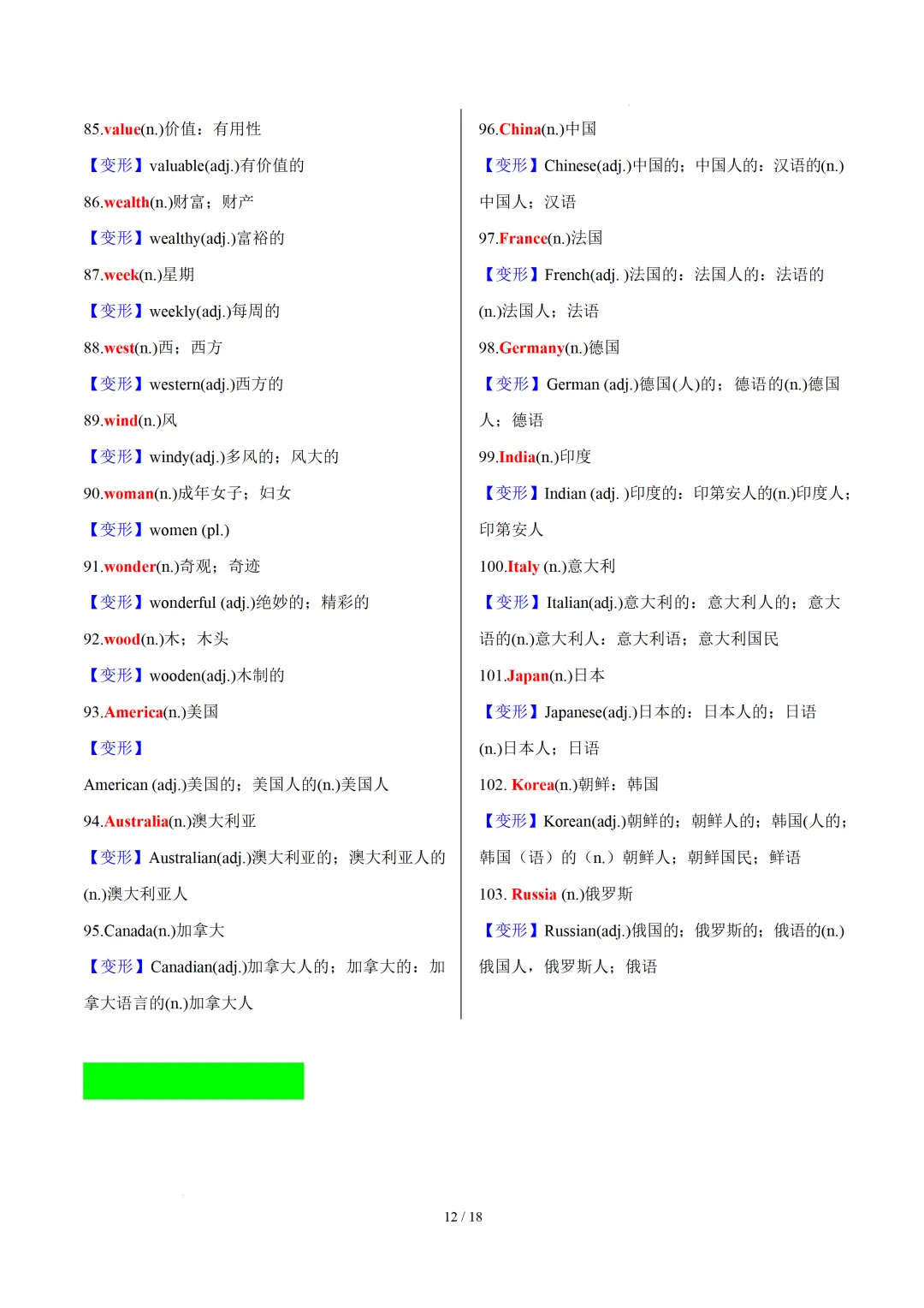 中考英语:高频必备核心词汇拓展分类归纳(背诵版+默写版) 第32张