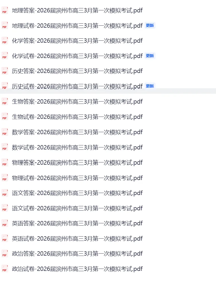 【汇总】2026届滨州市高三3月第一次模拟考试 第1张 【汇总】2026届滨州市高三3月第一次模拟考试 第1张