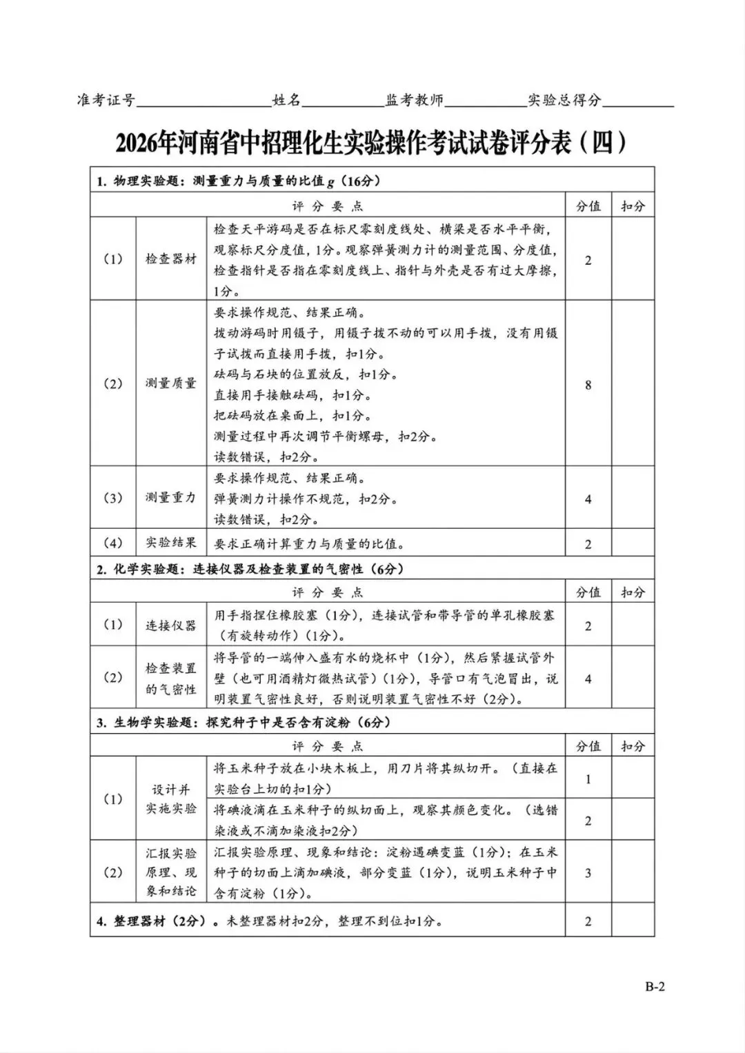 2026年河南省中招理化生实验操作考试试卷AB+CD、评分表、演示视频、操作手册全文下载 第20张