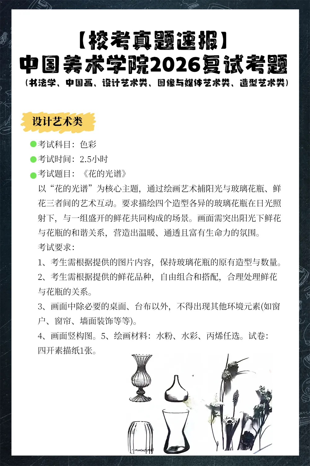 【校考真题速递】中国美术学院2026复试考题(书法学、中国画、设计艺术类、图像与媒体艺术类、造型艺术类)-第2张图片-四季读书网