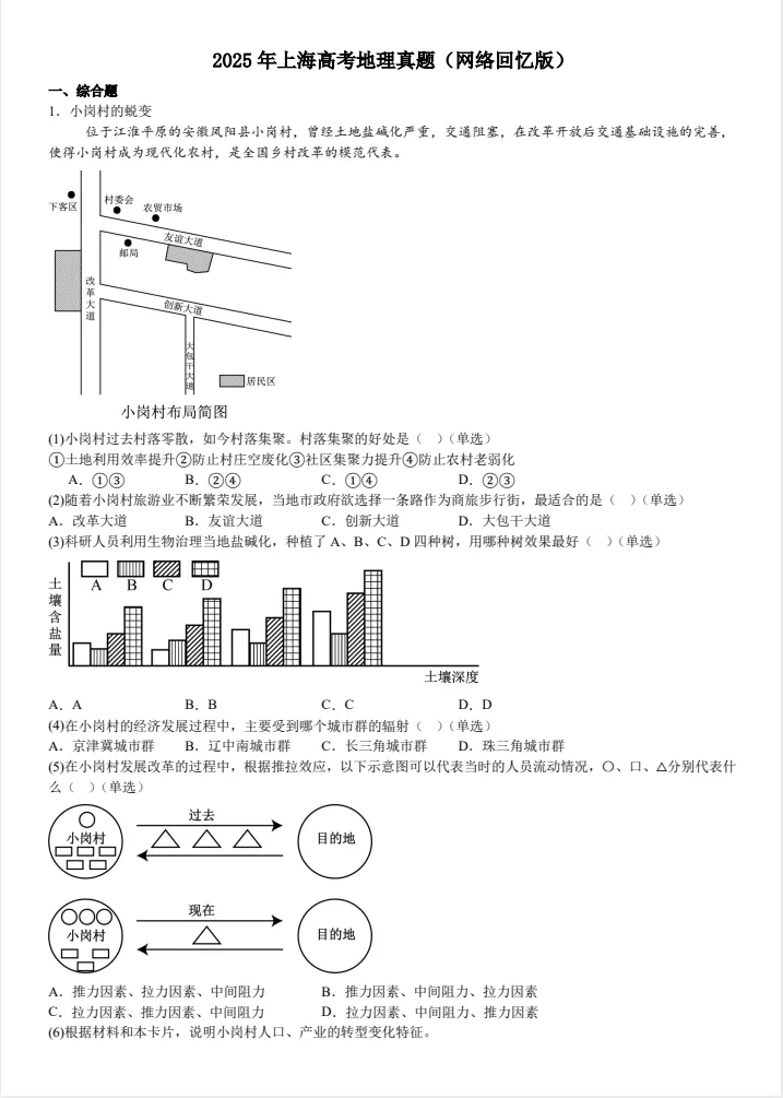 2025年上海市高考真题试卷||上海市高考真题试卷及答案解析、PDF版免费分享-第6张图片-四季读书网 2025年上海市高考真题试卷||上海市高考真题试卷及答案解析、PDF版免费分享-第6张图片-四季读书网