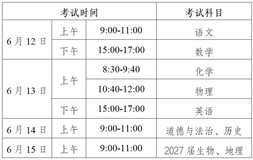 攀枝花市2026年中考考试时间公布 第2张