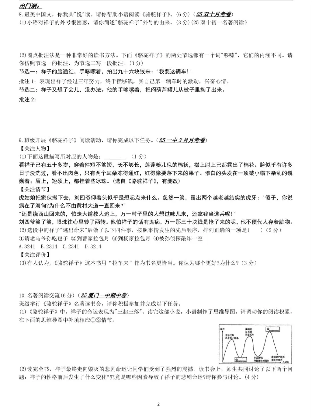 【初一】必考名著《骆驼祥子》真题训练 第2张