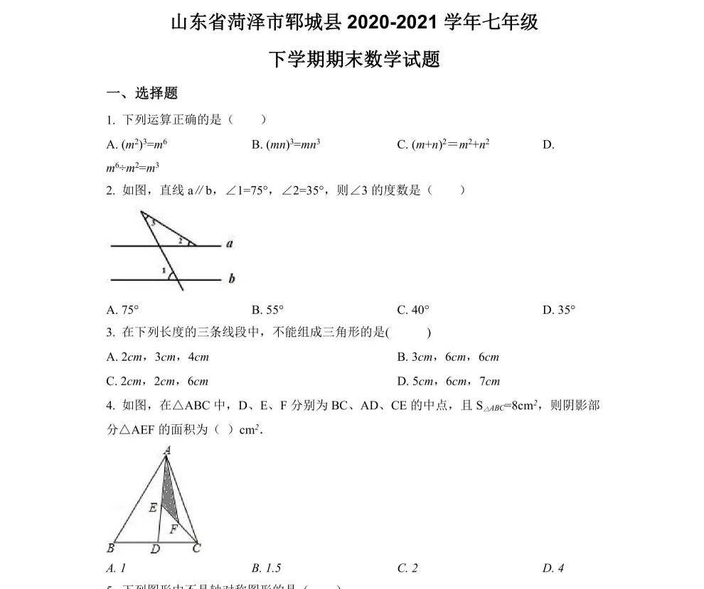 【初中期末真题卷】(各省)七、八、九年级上下册期末历年试卷+答案汇总最新版(pdf)-第5张图片-四季读书网