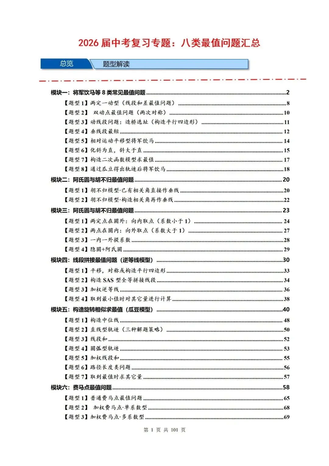 【中考压轴题】2026届中考复习专题:八类最值问题汇总-第2张图片-四季读书网