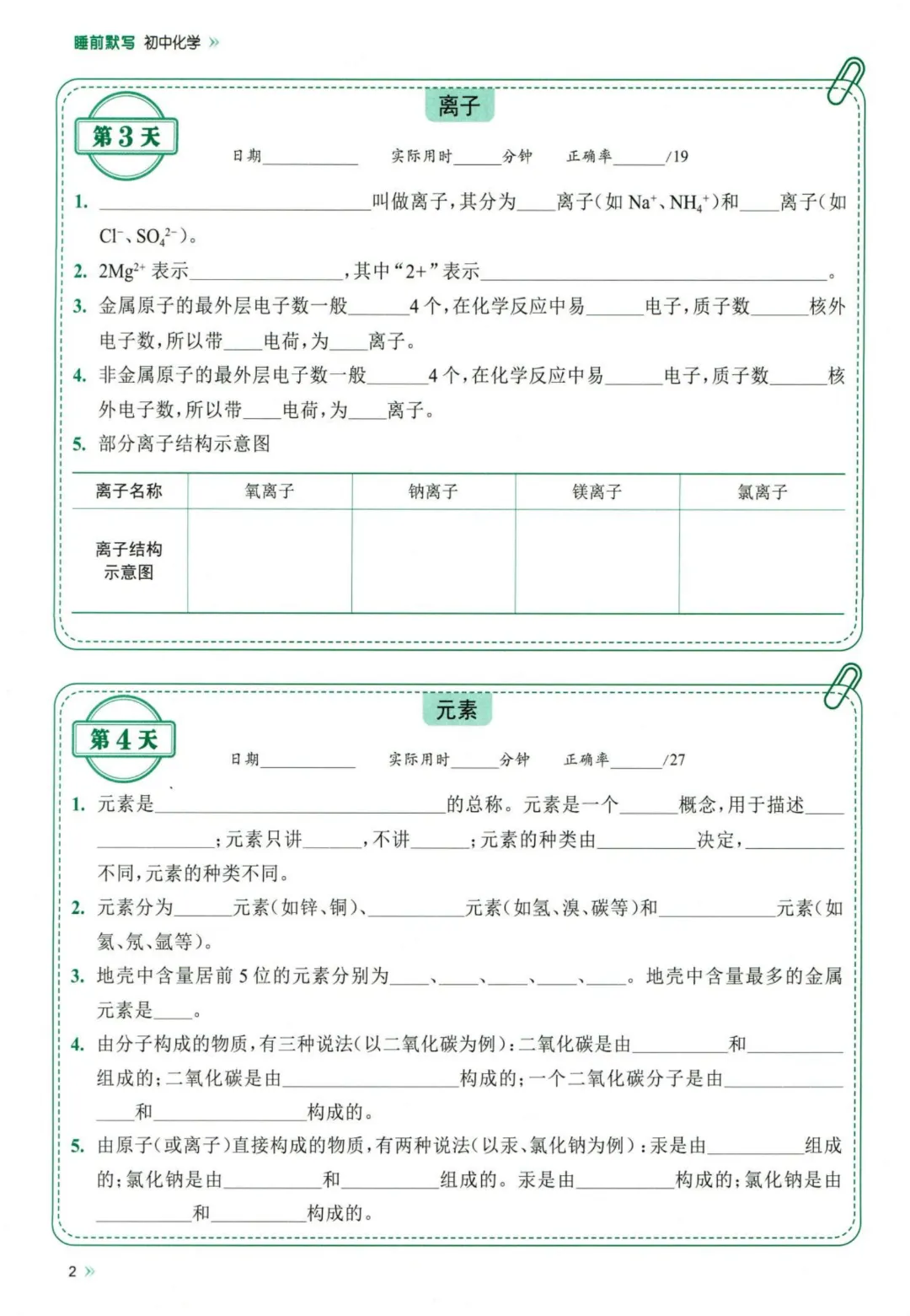 26春九年级下册化学【中考】睡前默写72天  高清电子版可打印-第5张图片-四季读书网