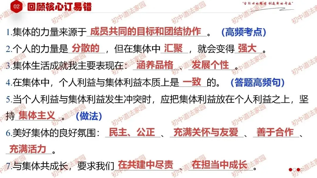 中考政治丨道德与法治一轮复习 专题7 在集体中成长-第17张图片-四季读书网