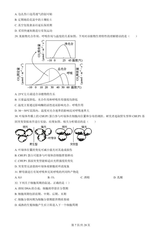 2024北京朝阳高一上册期末生物试卷(有答案)【可下载】-第7张图片-四季读书网