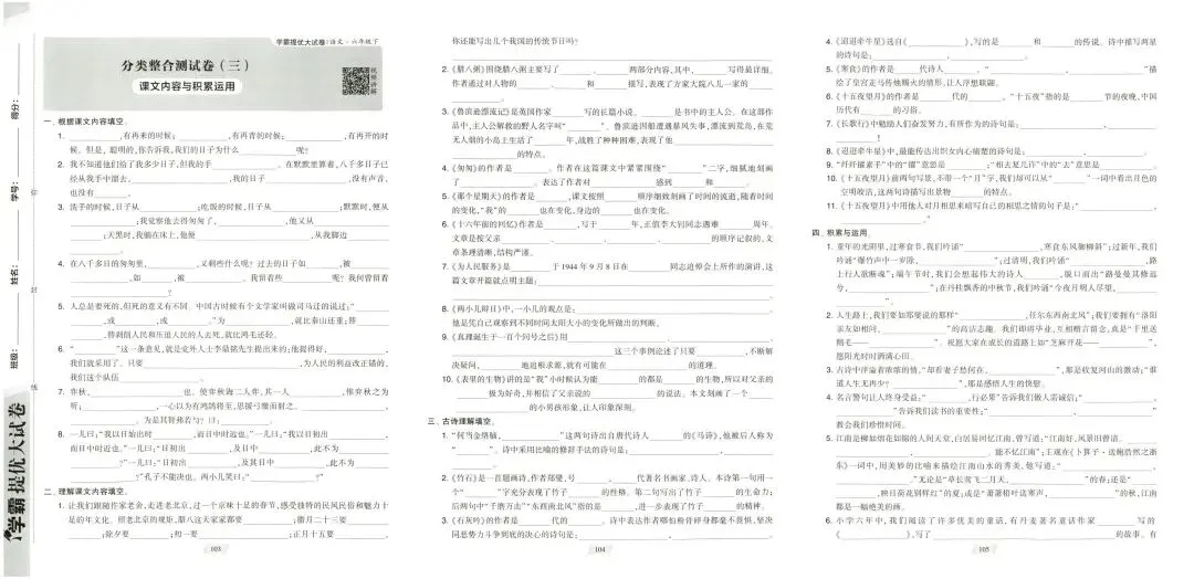 学霸提优大试卷人教版语文6年级下册-第11张图片-四季读书网