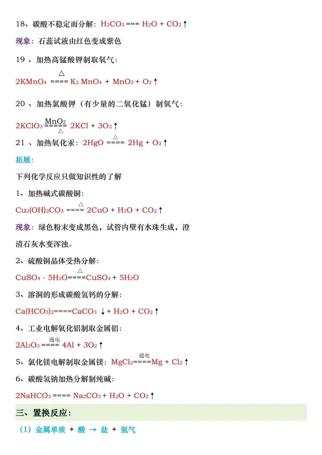 中考化学必考化学方程式及现象大全!背它=抄答案!-第3张图片-四季读书网 中考化学必考化学方程式及现象大全!背它=抄答案!-第3张图片-四季读书网