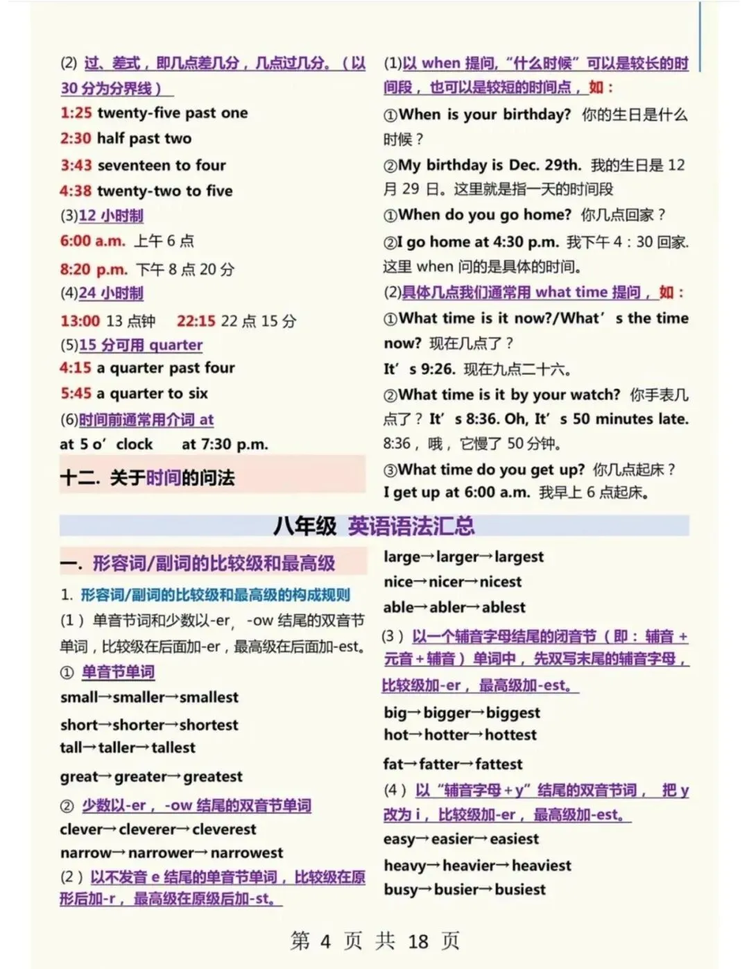 中考英语7-9年级语法汇总,18页吃透初中语法,完整电子版可打印.-第5张图片-四季读书网