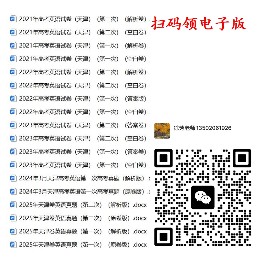 收藏!2008-2025天津高考英语真题试卷分享 第3张