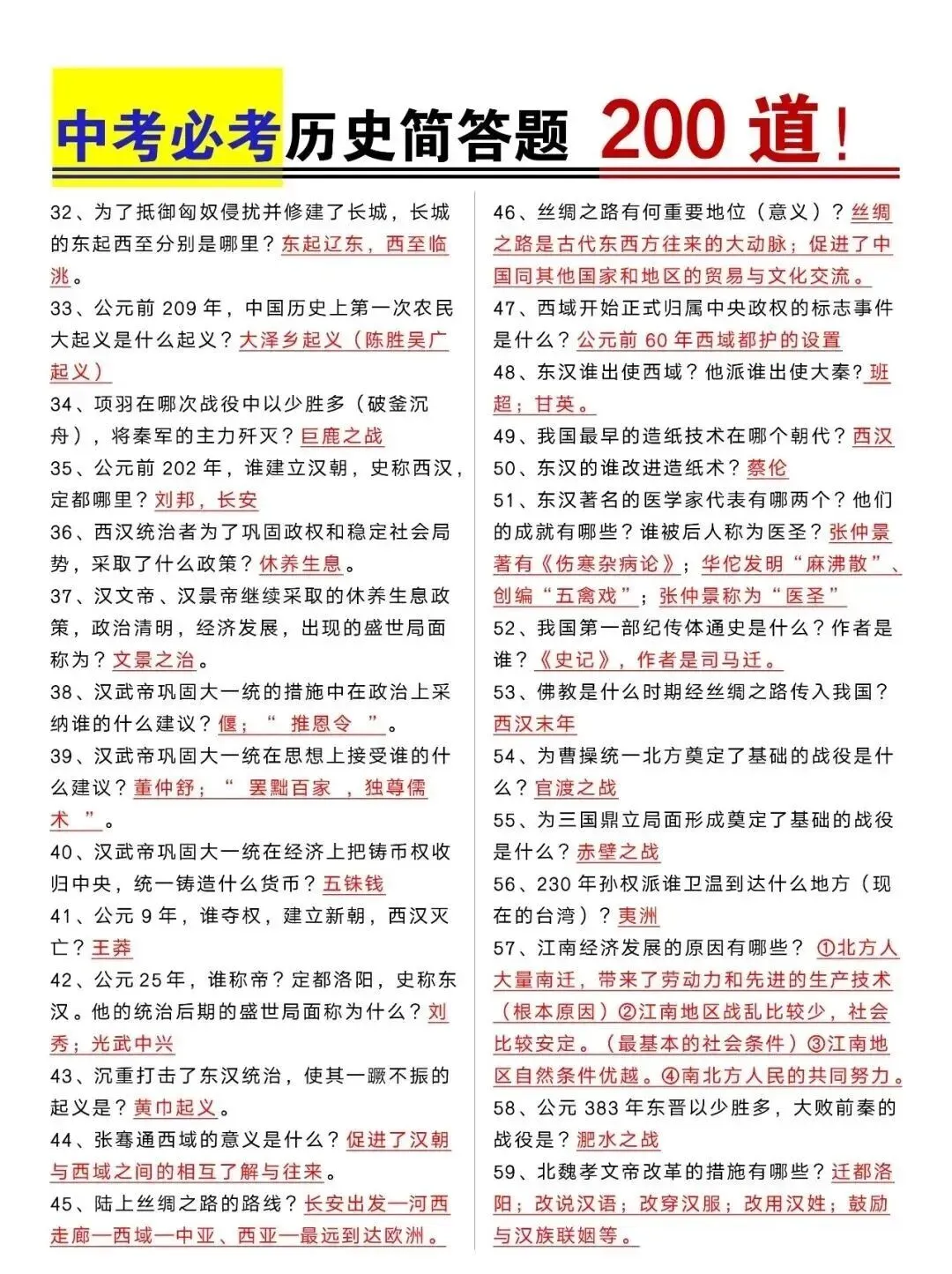 初中历史 | 中考必考历史简答题200道,命中率高! 第2张