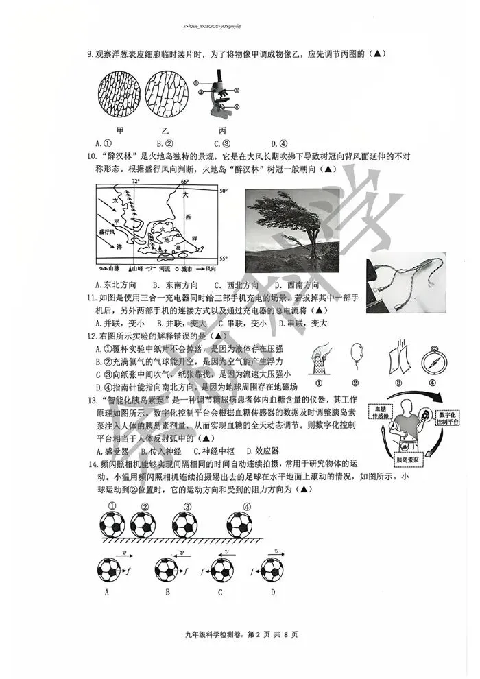 【中考模拟】2026年3月浙江省温州外国语学校中考一模科学试题 第7张
