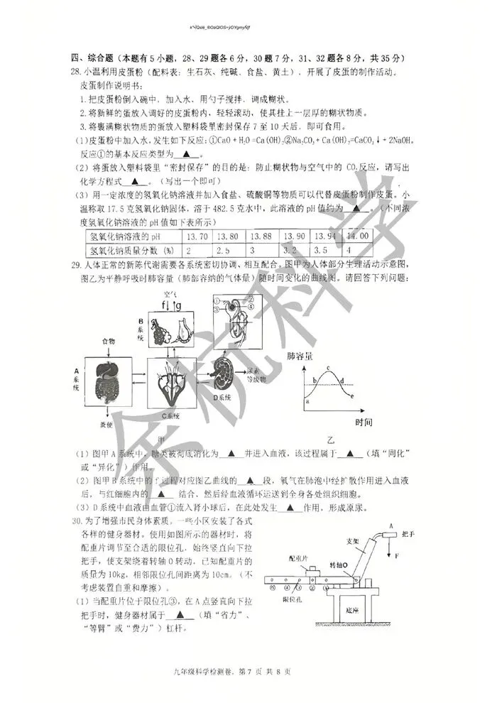 【中考模拟】2026年3月浙江省温州外国语学校中考一模科学试题 第12张