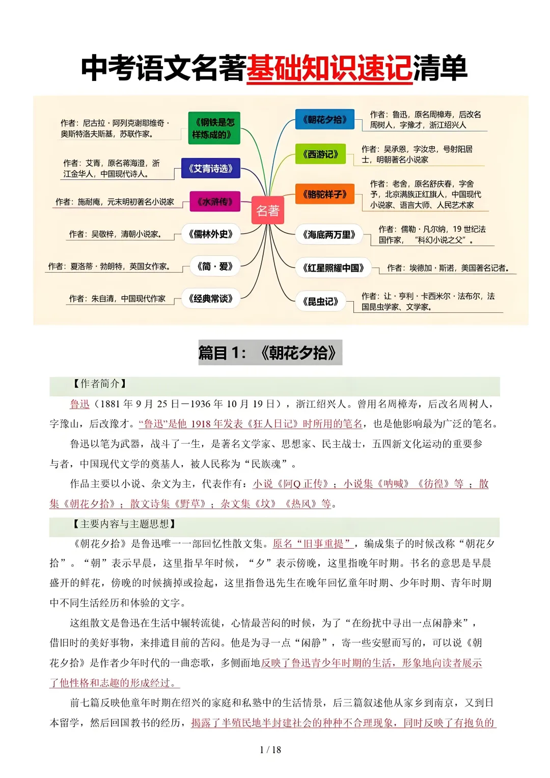 中考语文提分:50部名著精读笔记全梳理免费分享 第1张